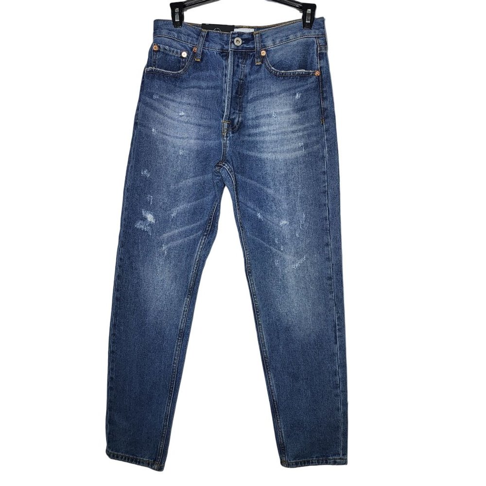 NWT Umgee Womens Mom Distressed Button‎ Fly Medium Wash Denim Blue Jeans Size 27